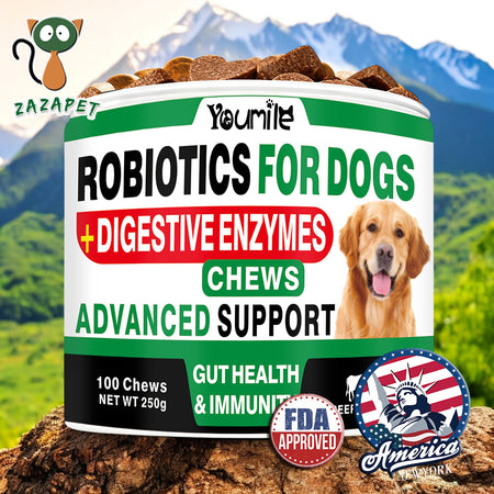ZAZAPET - 【美國製作】狗用活性益生菌 消化酵素 腸道健康 緩解腹瀉脹氣 幫助營養吸收 支持免疫系統 可拌狗糧拌寵物小零食 100粒/瓶（新包装） 牛肉味