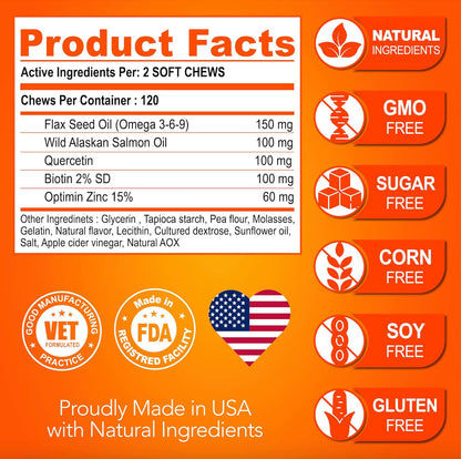 ZAZAPET - 狗用鮭魚油軟咀嚼片 OMEGA-3 幫助皮膚和毛髮 止痕抗過敏 抗氧化 關節保健 支援心血管功能 100粒/瓶 牛肉味 可拌凍乾零食 拌狗糧