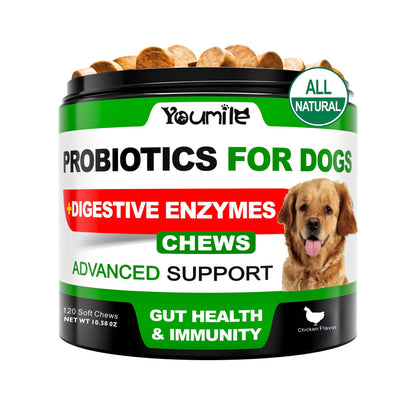 ZAZAPET - 【美國製作】狗用活性益生菌 消化酵素 腸道健康 緩解腹瀉脹氣 幫助營養吸收 支持免疫系統 可拌狗糧拌寵物小零食 100粒/瓶（新包装） 牛肉味