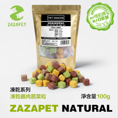 ZAZAPET -  凍乾雞肉蔬菜粒 富含膳食纖維 寵物狗貓凍乾小食 100g/包