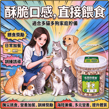 ZAZAPET - 【多寵家庭】毛孩四寶饭 巨桶裝2000g 凍乾雞肉 三文魚 鴨肉 牛肝 貓狗小食 零食 拌主糧 0添加