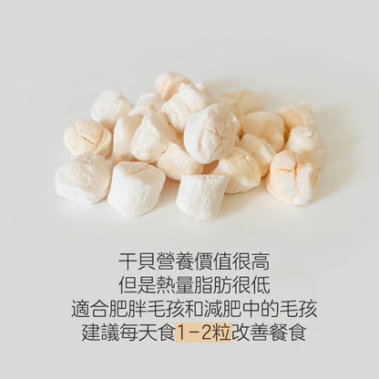 ZAZAPET - 【富含牛磺酸】寵物凍乾干貝30g 瑤柱 元貝 高蛋白 高礦物質 氨基酸 提振食欲 微量元素補充 貓狗小食 30g