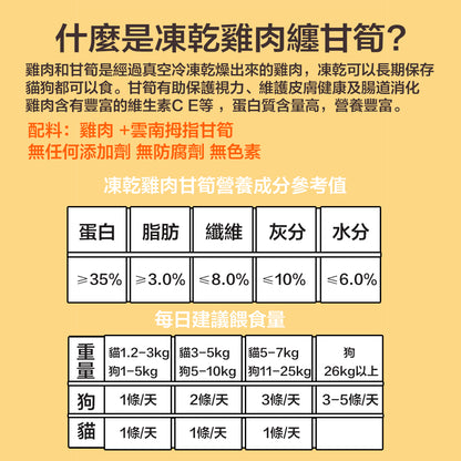 ZAZAPET - 凍乾雞肉纏甘筍 幫助視力和腸胃 富含膳食纖維 添加 55g