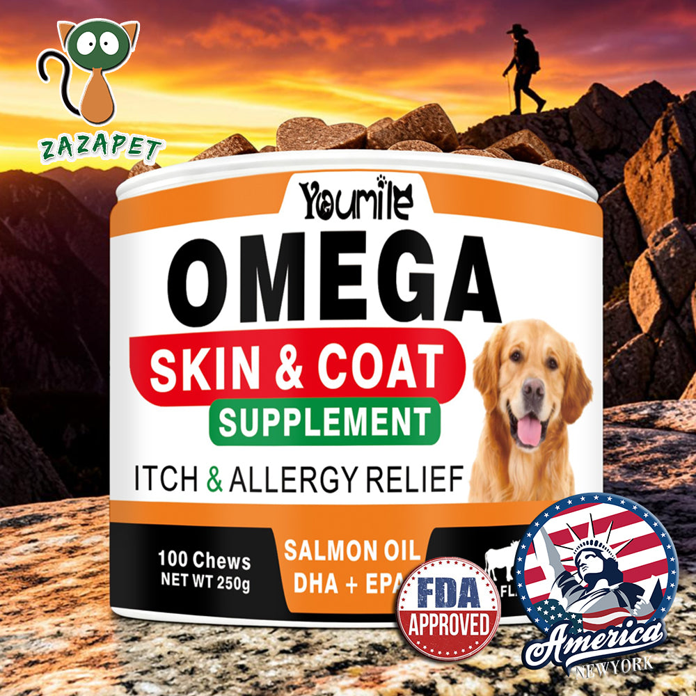ZAZAPET - 狗用鮭魚油軟咀嚼片 OMEGA-3 幫助皮膚和毛髮 止痕抗過敏 抗氧化 關節保健 支援心血管功能 100粒/瓶 牛肉味 可拌凍乾零食 拌狗糧