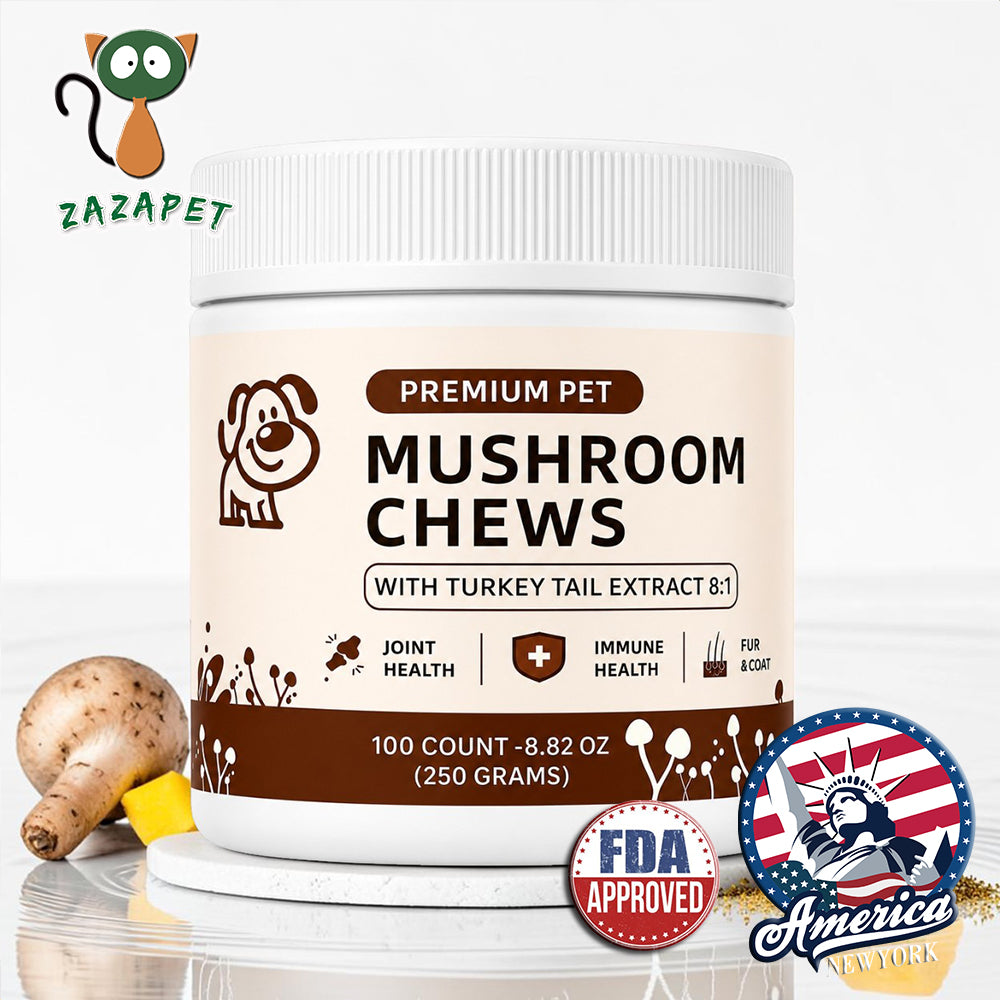 ZAZAPET - 【六大珍貴草本提取物】蘑菇粉軟咀嚼片 採用雲芝提取物 寵物用 天然抗炎關節健康 免疫調節 神經認知 保護毛髮和皮膚 可伴貓糧狗糧 伴貓狗凍乾零食 120粒/瓶 貓狗可食